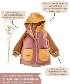 Rose Mädchen Colorblock Kinder Walkjacke aus Schurwolle
